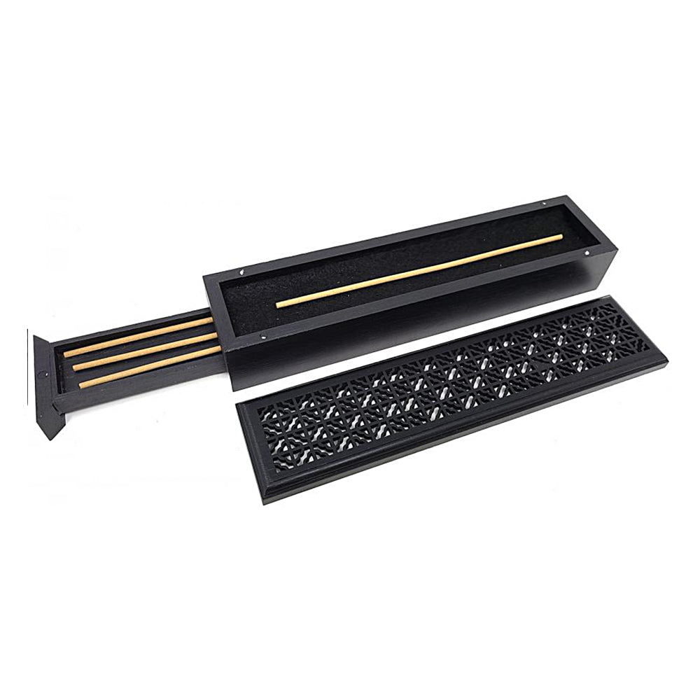 Black Finish Wood Incense Box Burner - Large