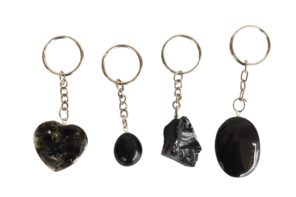 Black Obsidian Key Chain, Gemstone Keychain Crystal Key Ring (Inner Peace and Stress Relief) | Stone Carvings | Wiccan Center