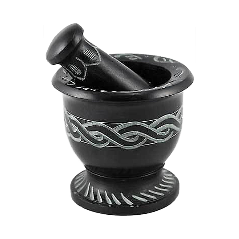 Black Soapstone Mortar & Pestle Carved Celtic Knot | Mortar & Pestle | Wiccan Center