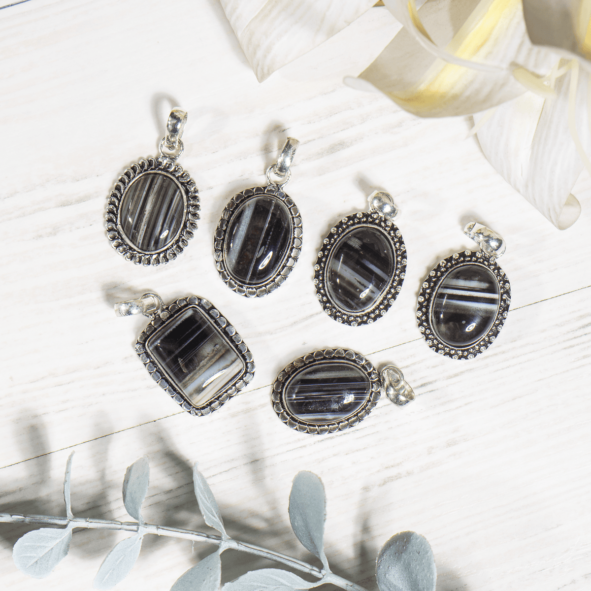Black Sulemani Agate Pendants – Natural Crystal Pendants Healing Cabochon Pendants