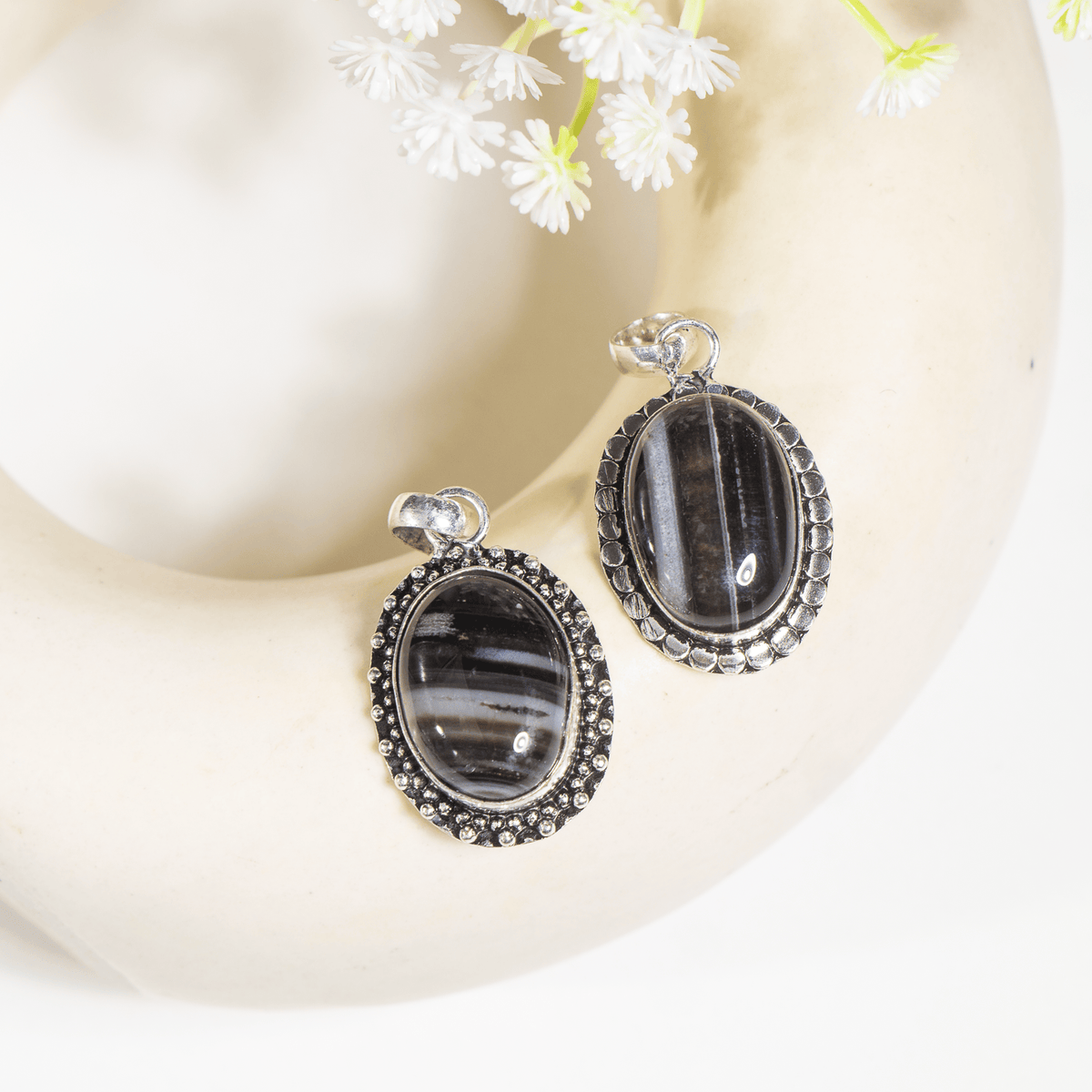 Black Sulemani Agate Pendants – Natural Crystal Pendants Healing Cabochon Pendants