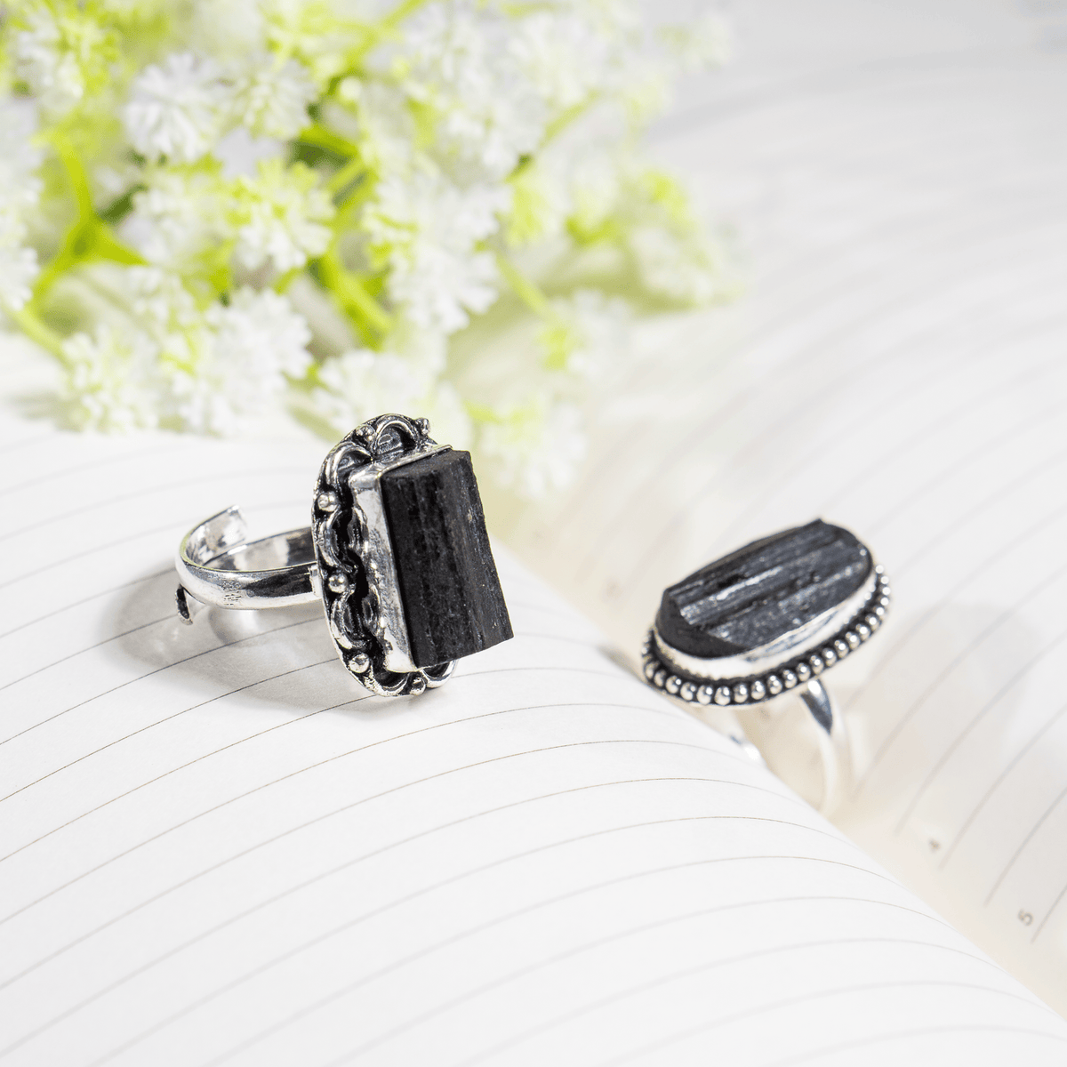 Black tourmaline rings – Gemstone rings Natural Crystal Healing Jewelry Collection
