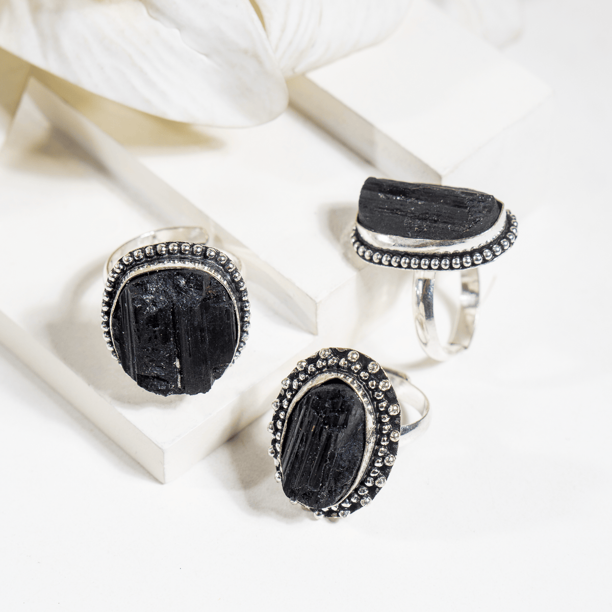 Black tourmaline rings – Gemstone rings Natural Crystal Healing Jewelry Collection