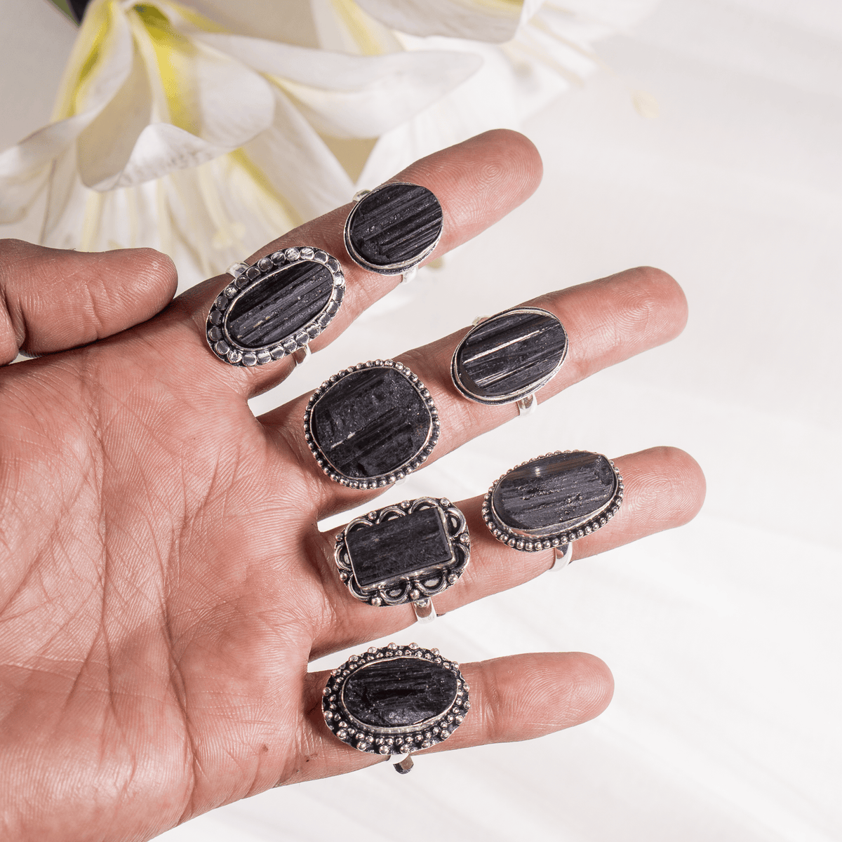 Black tourmaline rings – Gemstone rings Natural Crystal Healing Jewelry Collection