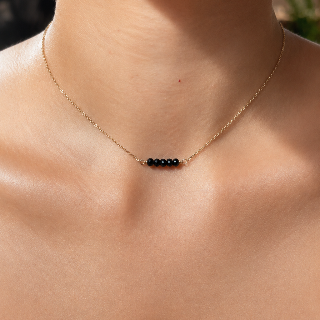 Black Onyx Choker Necklace with Swarovski Clasp