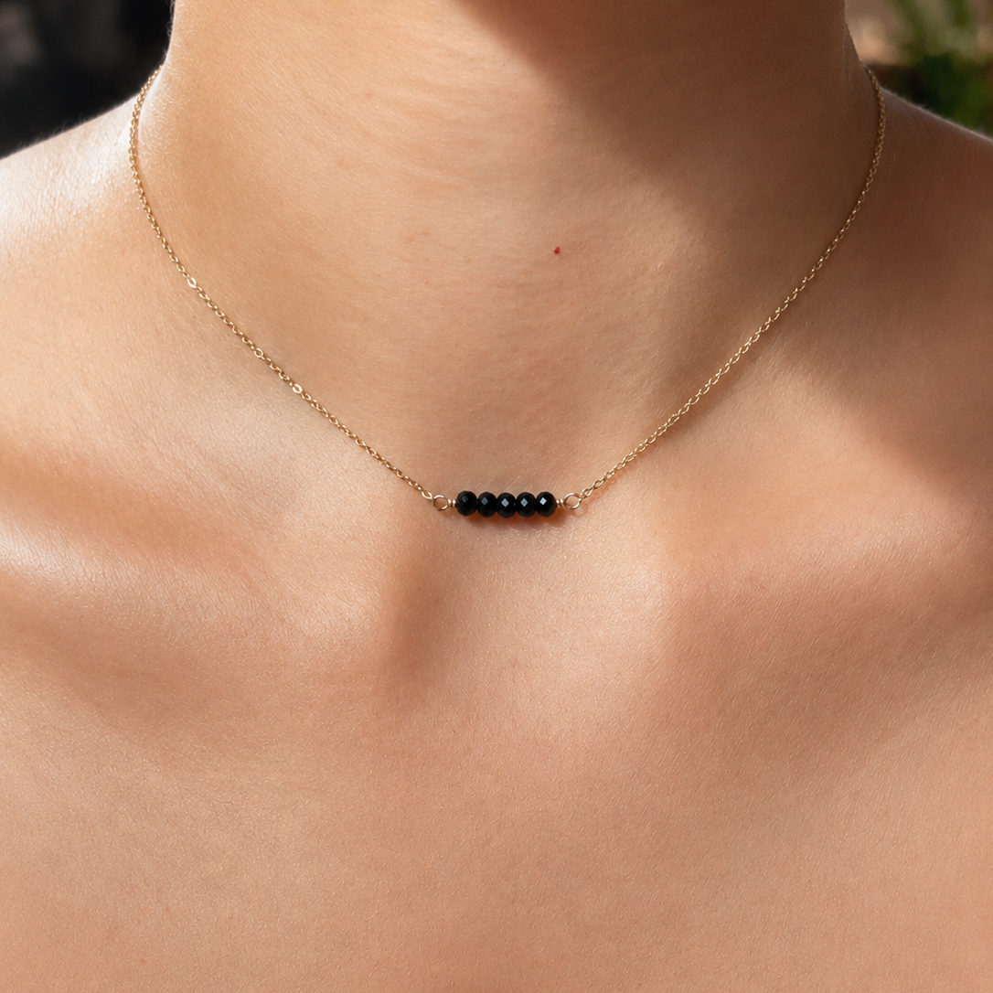 Black Onyx Choker Necklace with Swarovski Clasp