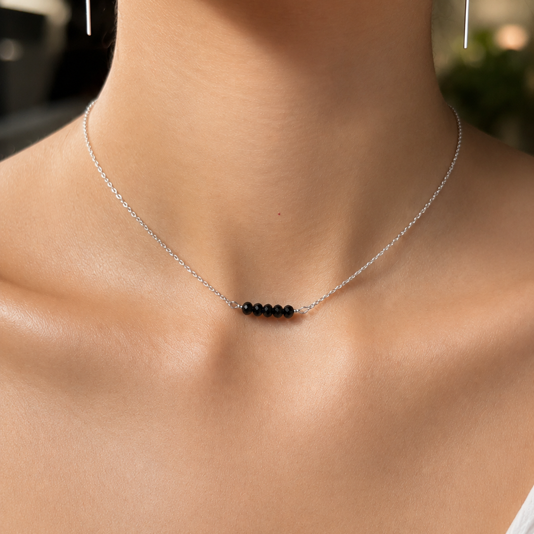Black Onyx Choker Necklace with Swarovski Clasp