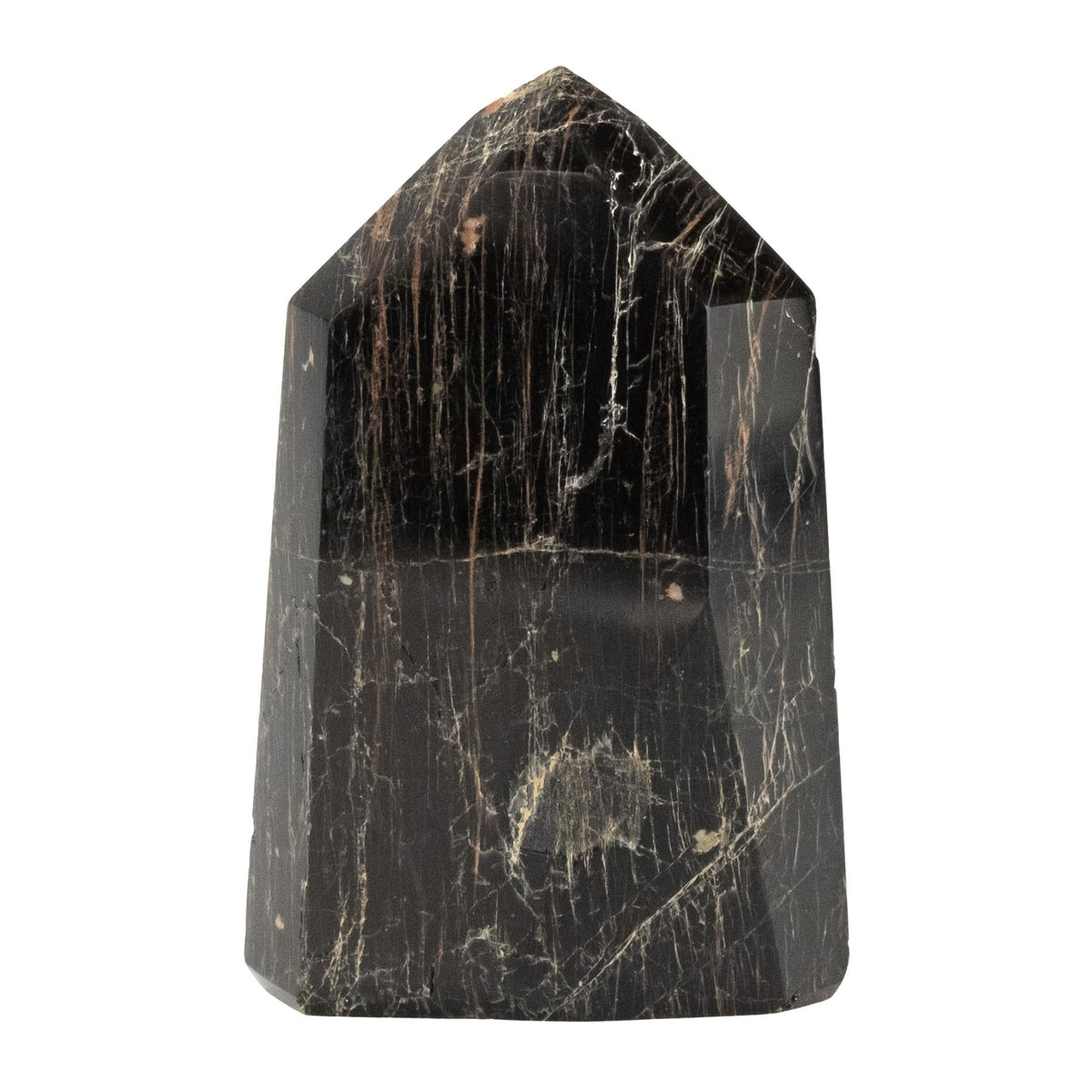 Black Tourmaline with Hematite Polished Point | | Wiccan Center