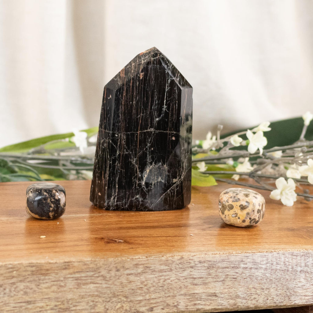 Black Tourmaline with Hematite Polished Point | | Wiccan Center