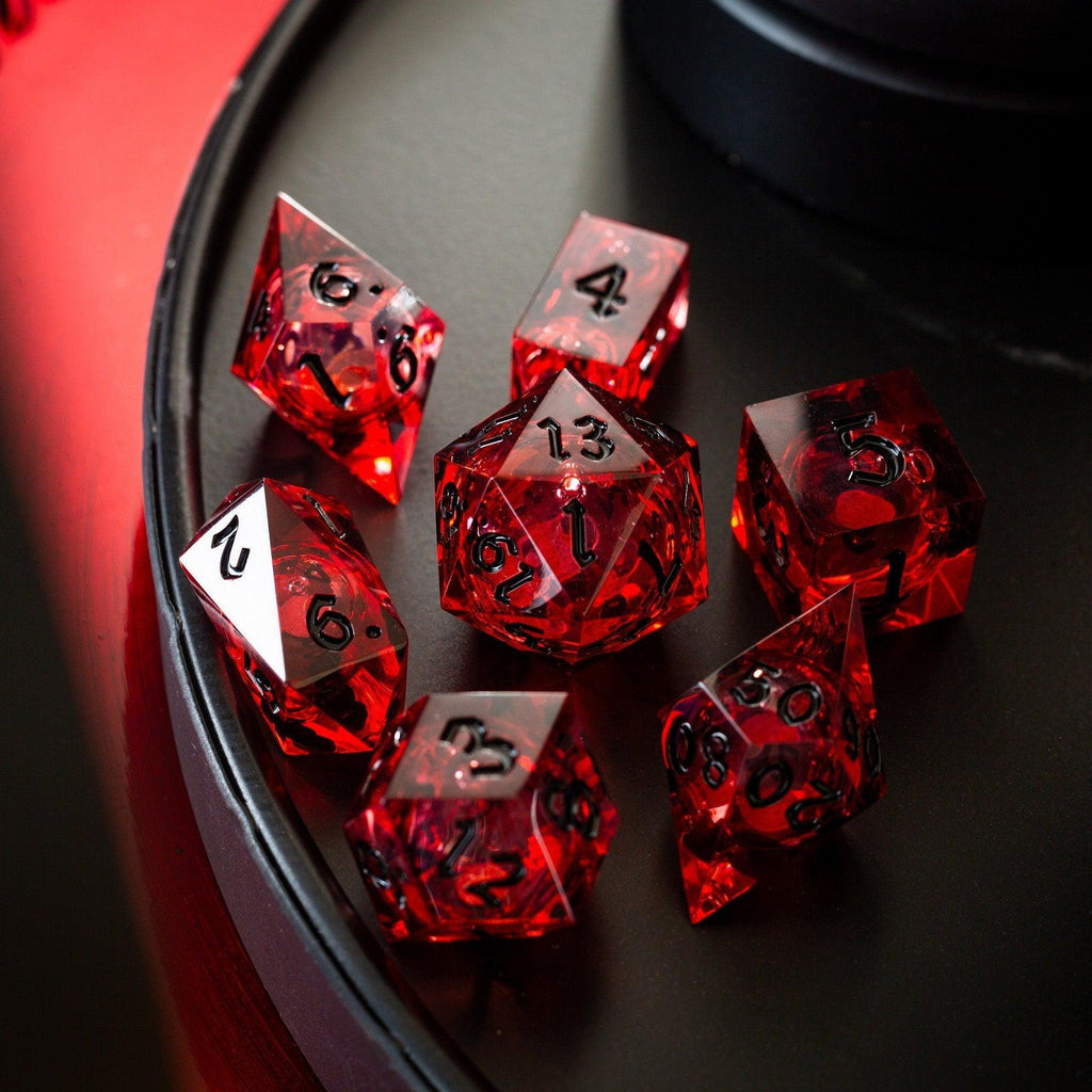 Blood Red Glitter Liquid Core Handmade Resin DND Dice Set | Liquid Core Dice | Wiccan Center