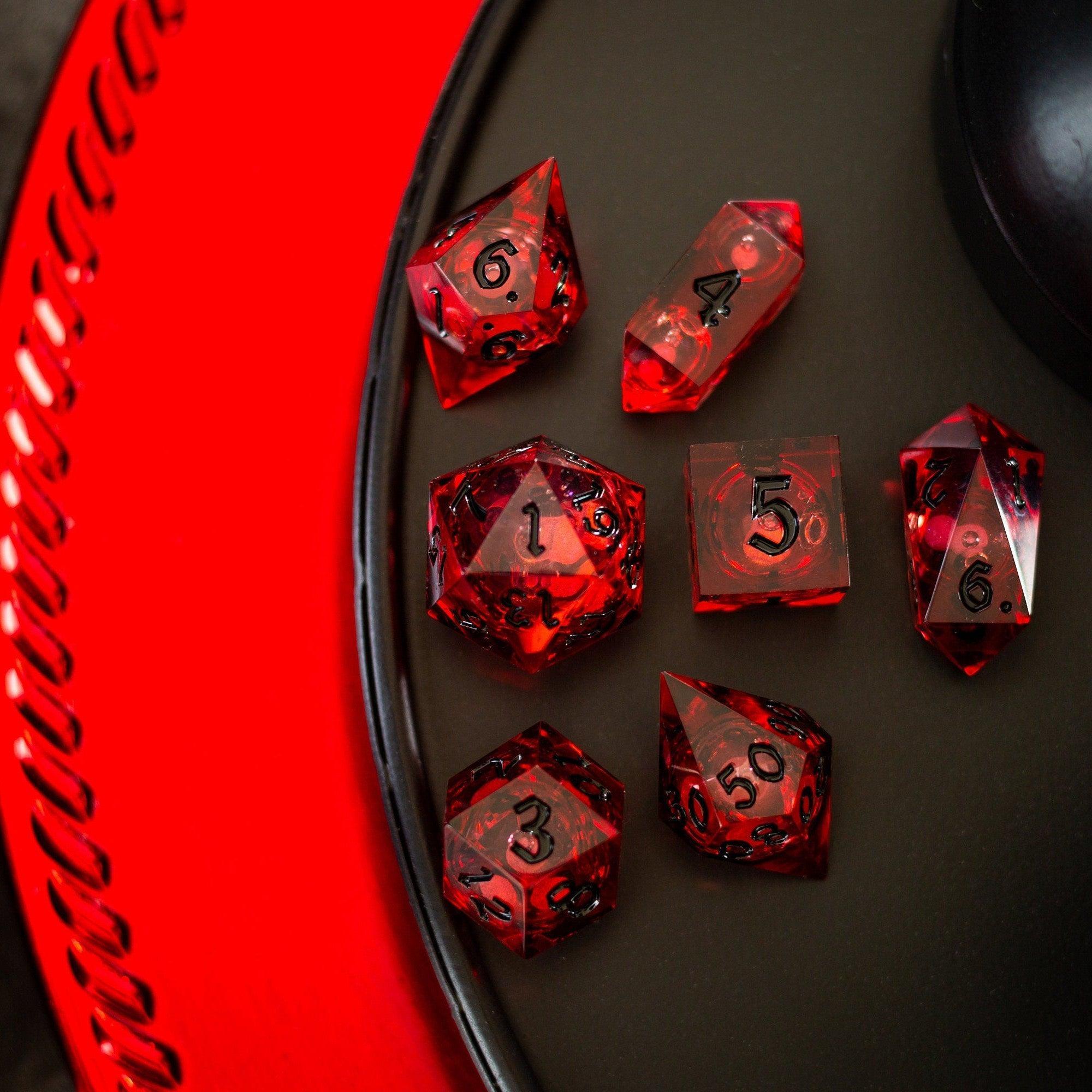 Blood Red Glitter Liquid Core Handmade Resin DND Dice Set | Liquid Core Dice | Wiccan Center
