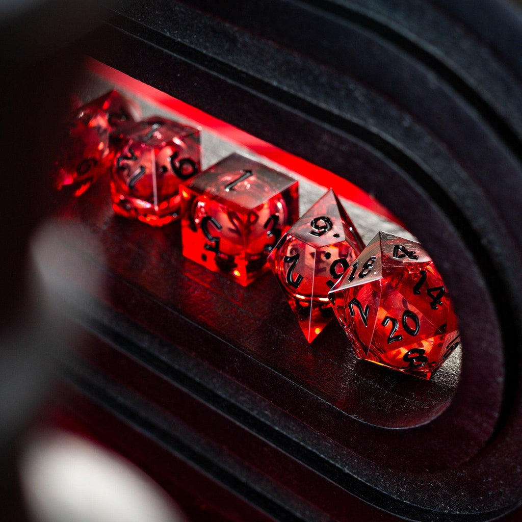 Blood Red Glitter Liquid Core Handmade Resin DND Dice Set | Liquid Core Dice | Wiccan Center
