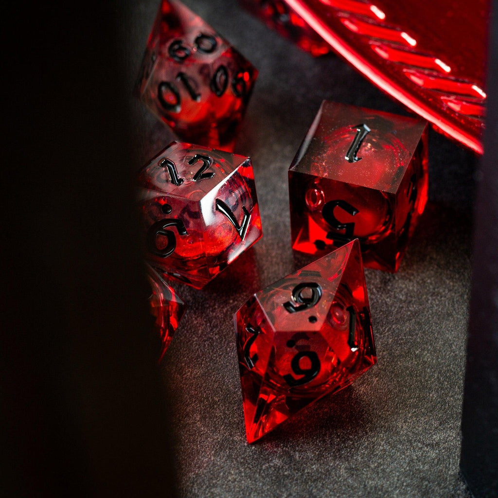 Blood Red Glitter Liquid Core Handmade Resin DND Dice Set | Liquid Core Dice | Wiccan Center