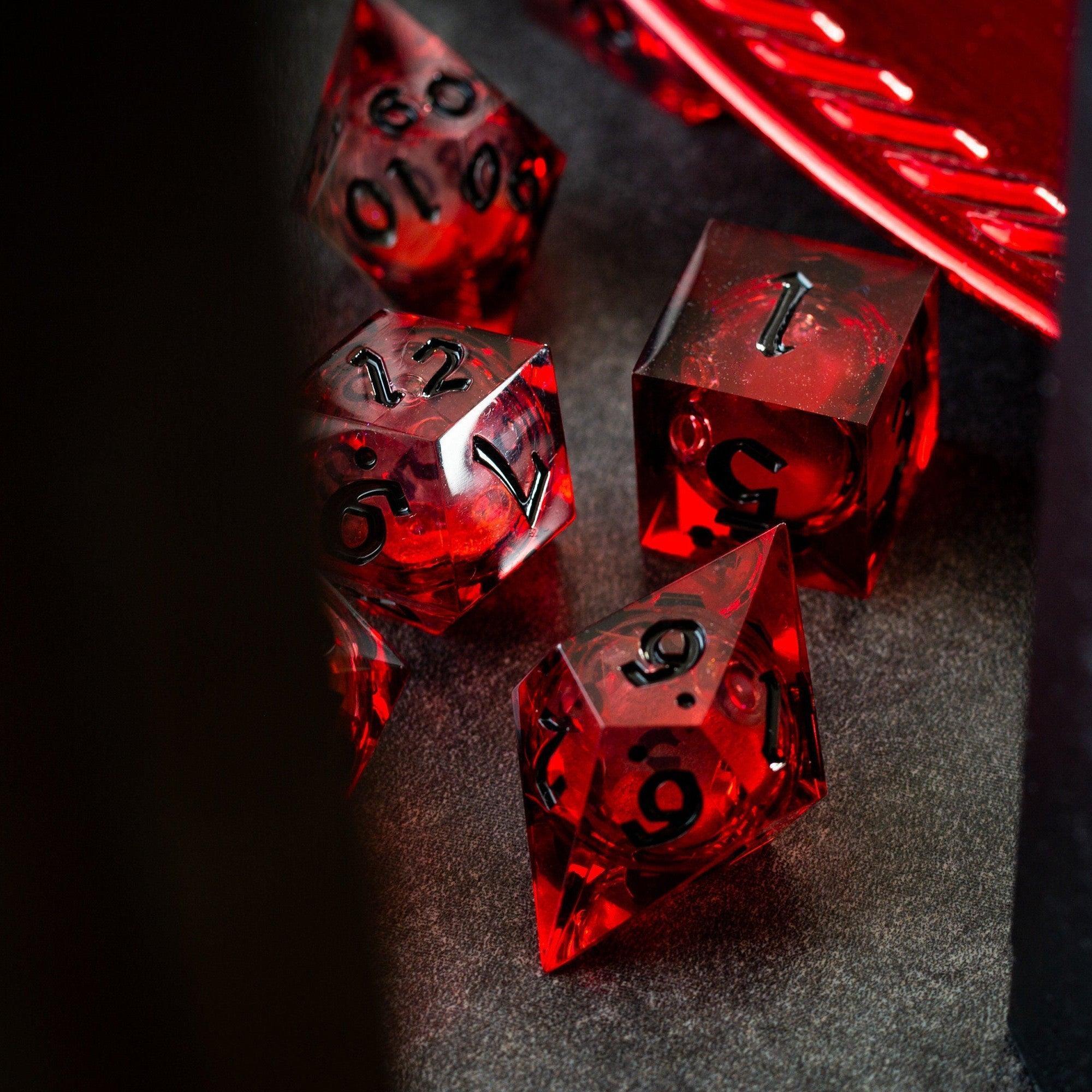 Blood Red Glitter Liquid Core Handmade Resin DND Dice Set | Liquid Core Dice | Wiccan Center