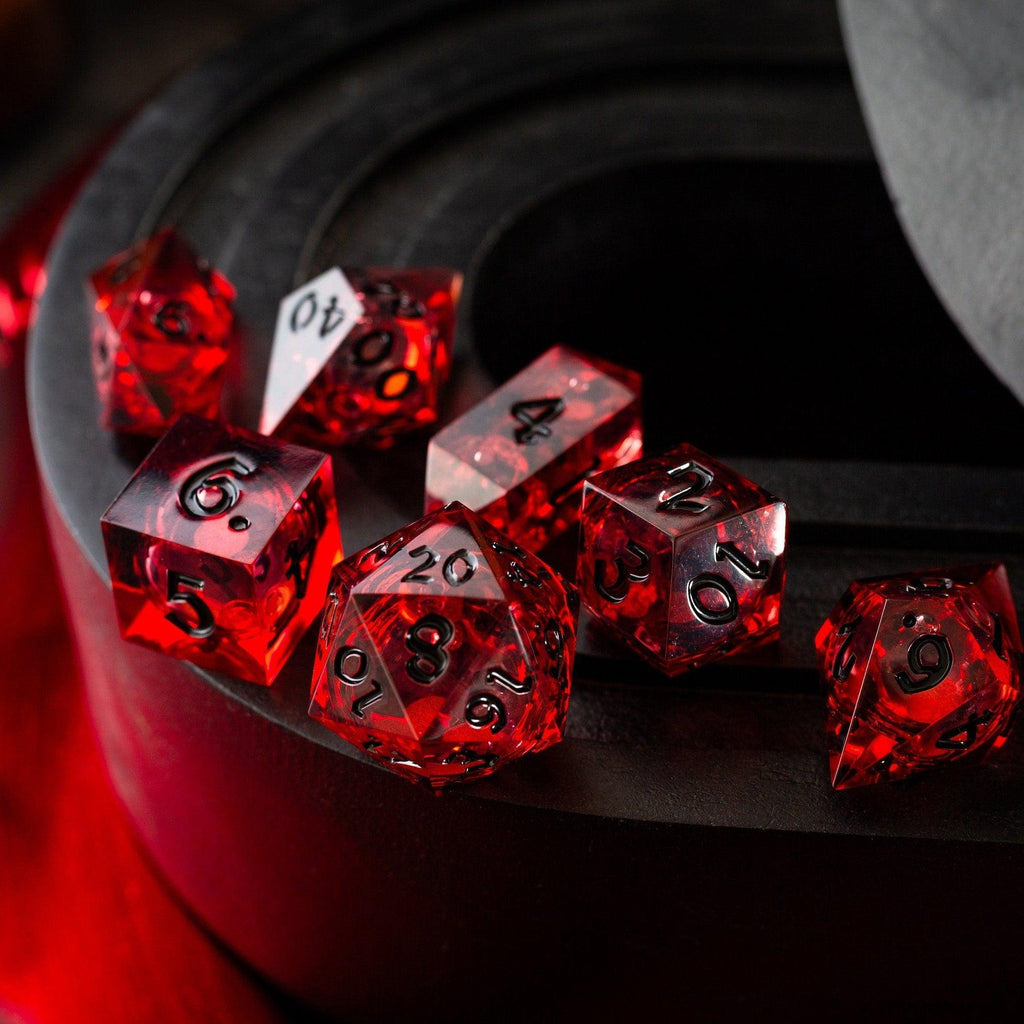 Blood Red Glitter Liquid Core Handmade Resin DND Dice Set | Liquid Core Dice | Wiccan Center