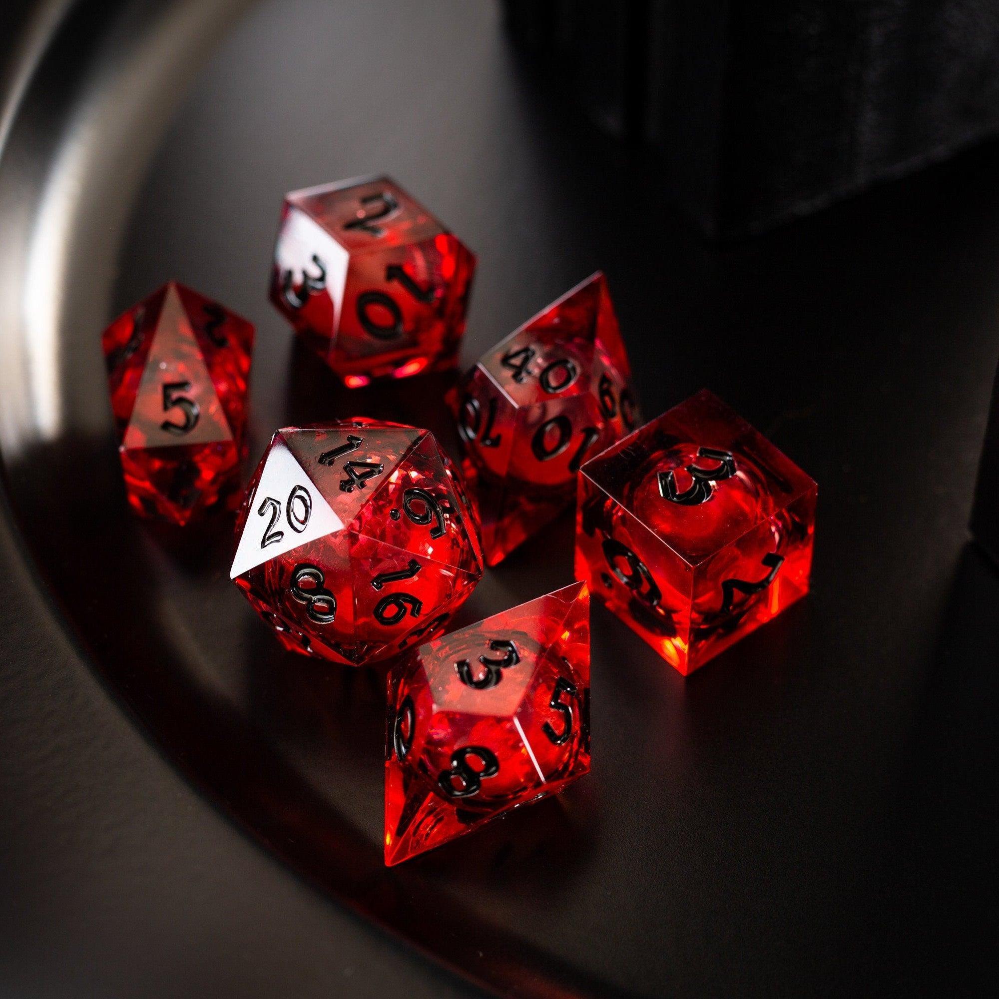 Blood Red Glitter Liquid Core Handmade Resin DND Dice Set | Liquid Core Dice | Wiccan Center