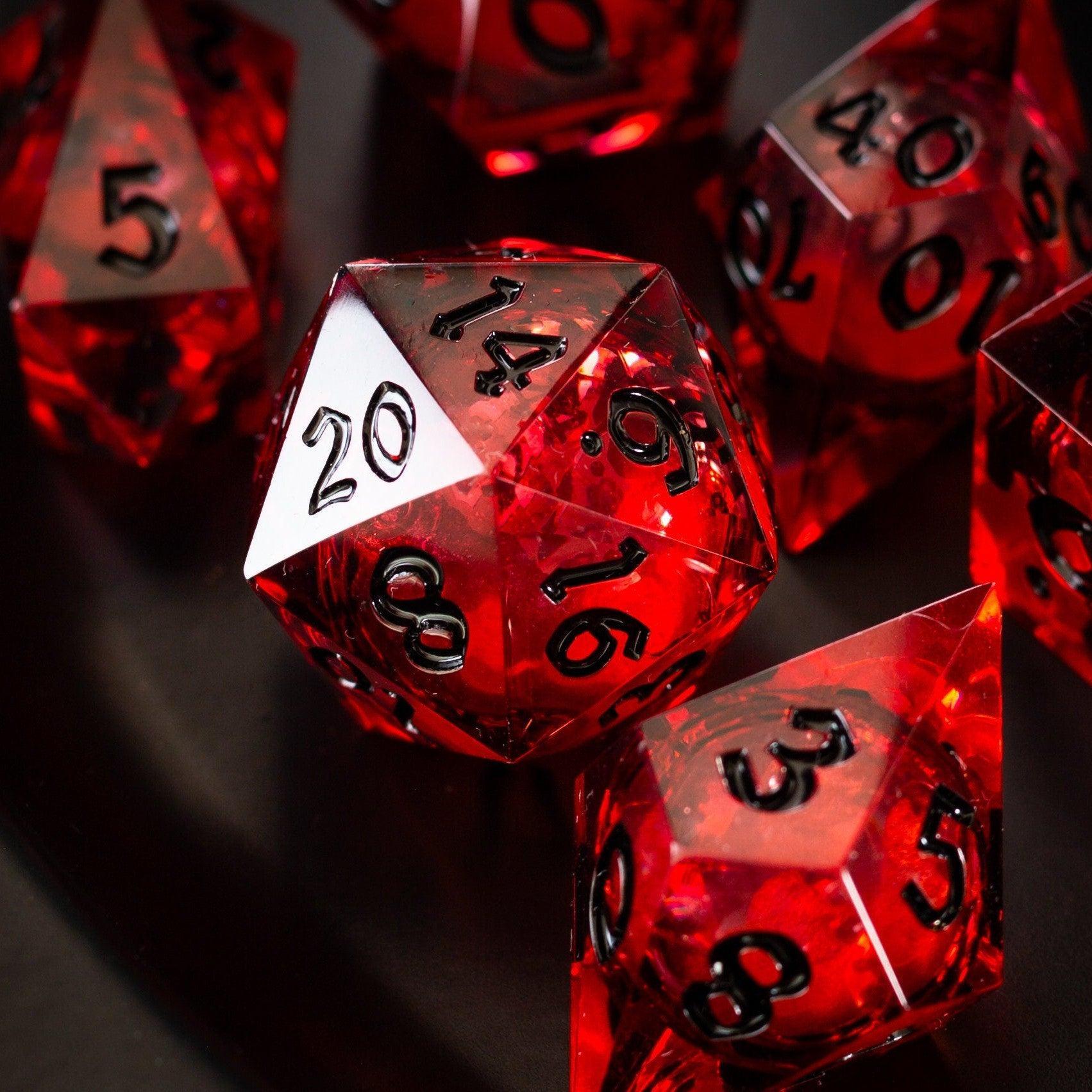 Blood Red Glitter Liquid Core Handmade Resin DND Dice Set | Liquid Core Dice | Wiccan Center