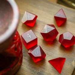 Blood Red Raised Zircon Glass Hand Carved DND Dice Set | Gemstone Dice | Wiccan Center