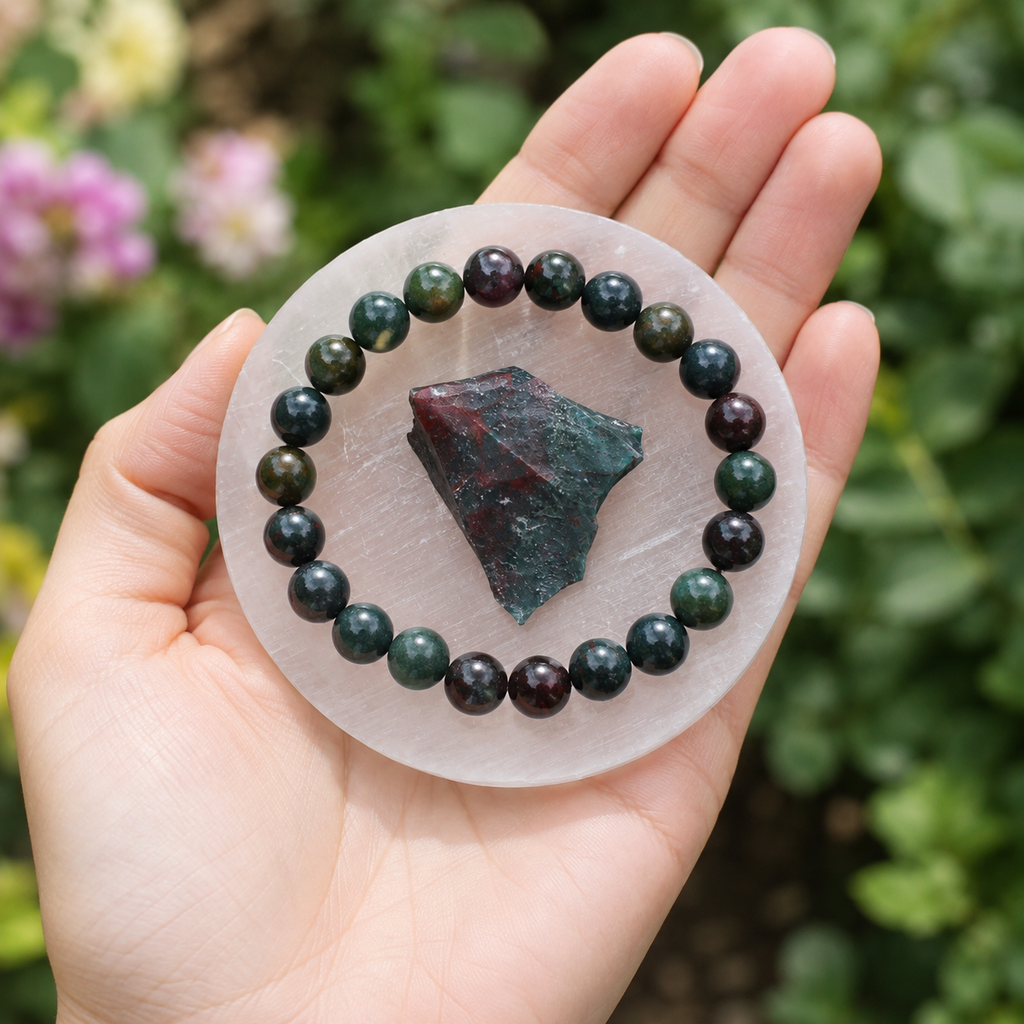 Bloodstone Crystal Gift Set For Emotional Support and Protection, Real Polished Gemstones. | Merkaba & Platonic Solids | Wiccan Center