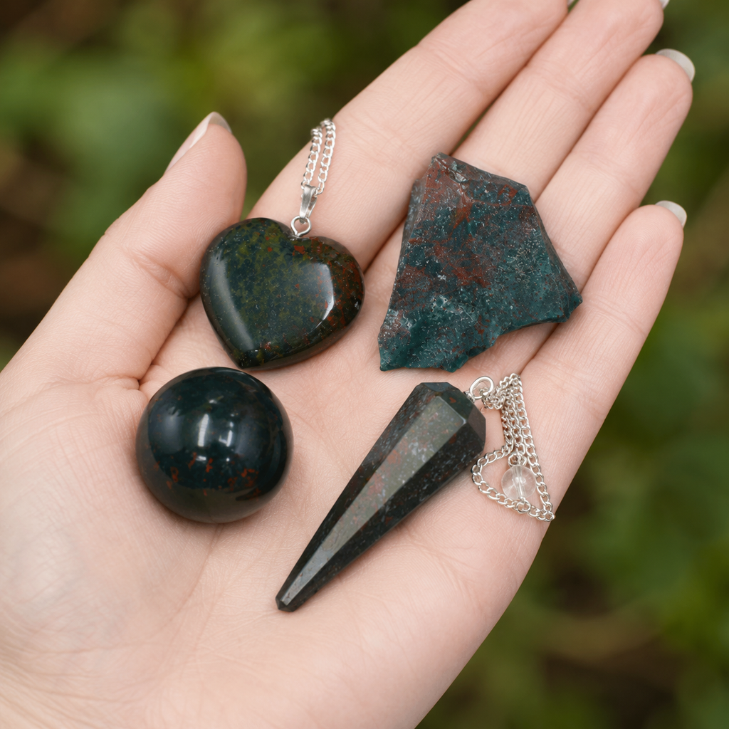 Bloodstone Crystal Gift Set For Emotional Support and Protection, Real Polished Gemstones. | Merkaba & Platonic Solids | Wiccan Center