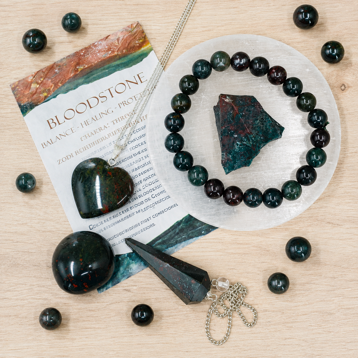 Bloodstone Crystal Gift Set For Emotional Support and Protection, Real Polished Gemstones. | Merkaba & Platonic Solids | Wiccan Center