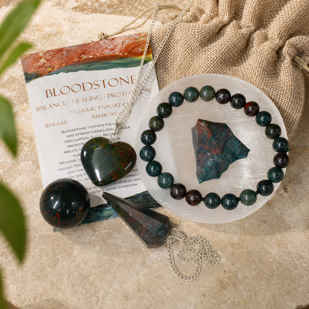 Bloodstone Crystal Gift Set For Emotional Support and Protection, Real Polished Gemstones. | Merkaba & Platonic Solids | Wiccan Center
