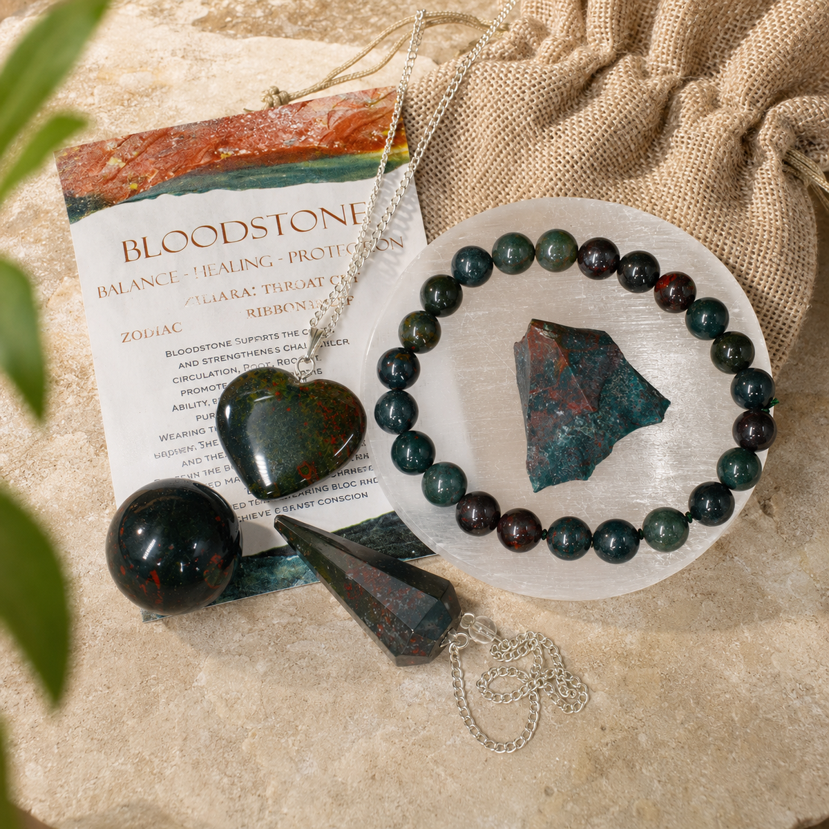 Bloodstone Crystal Gift Set For Emotional Support and Protection, Real Polished Gemstones. | Merkaba & Platonic Solids | Wiccan Center