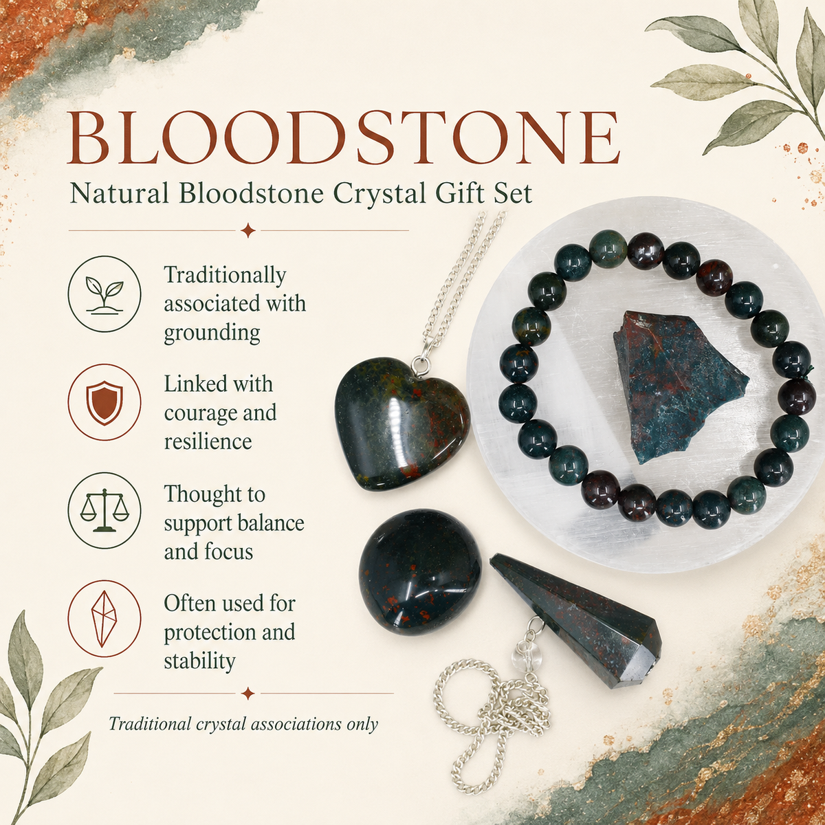 Bloodstone Crystal Gift Set For Emotional Support and Protection, Real Polished Gemstones. | Merkaba & Platonic Solids | Wiccan Center