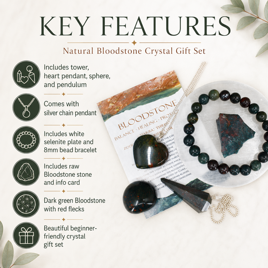 Bloodstone Crystal Gift Set For Emotional Support and Protection, Real Polished Gemstones. | Merkaba & Platonic Solids | Wiccan Center