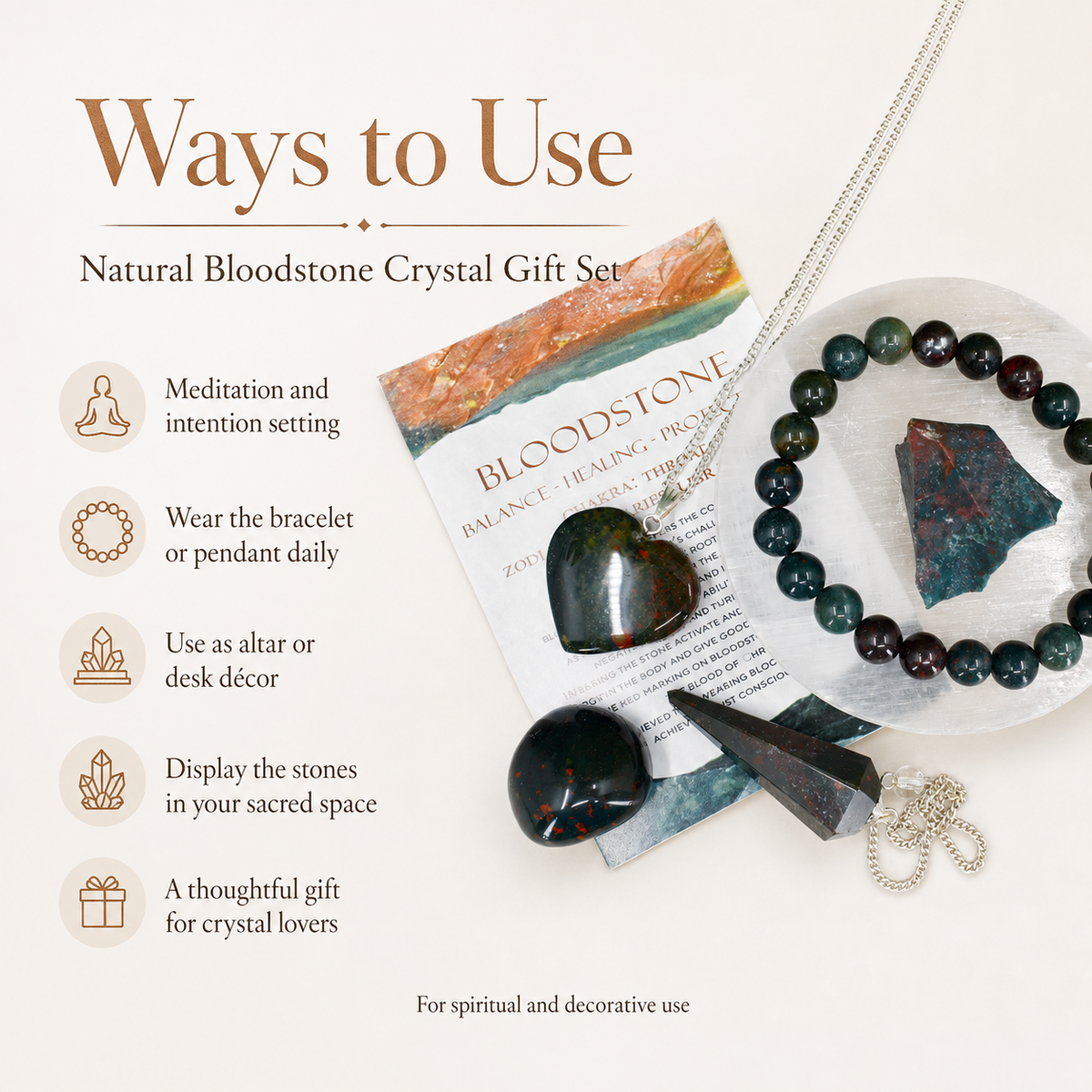 Bloodstone Crystal Gift Set For Emotional Support and Protection, Real Polished Gemstones. | Merkaba & Platonic Solids | Wiccan Center