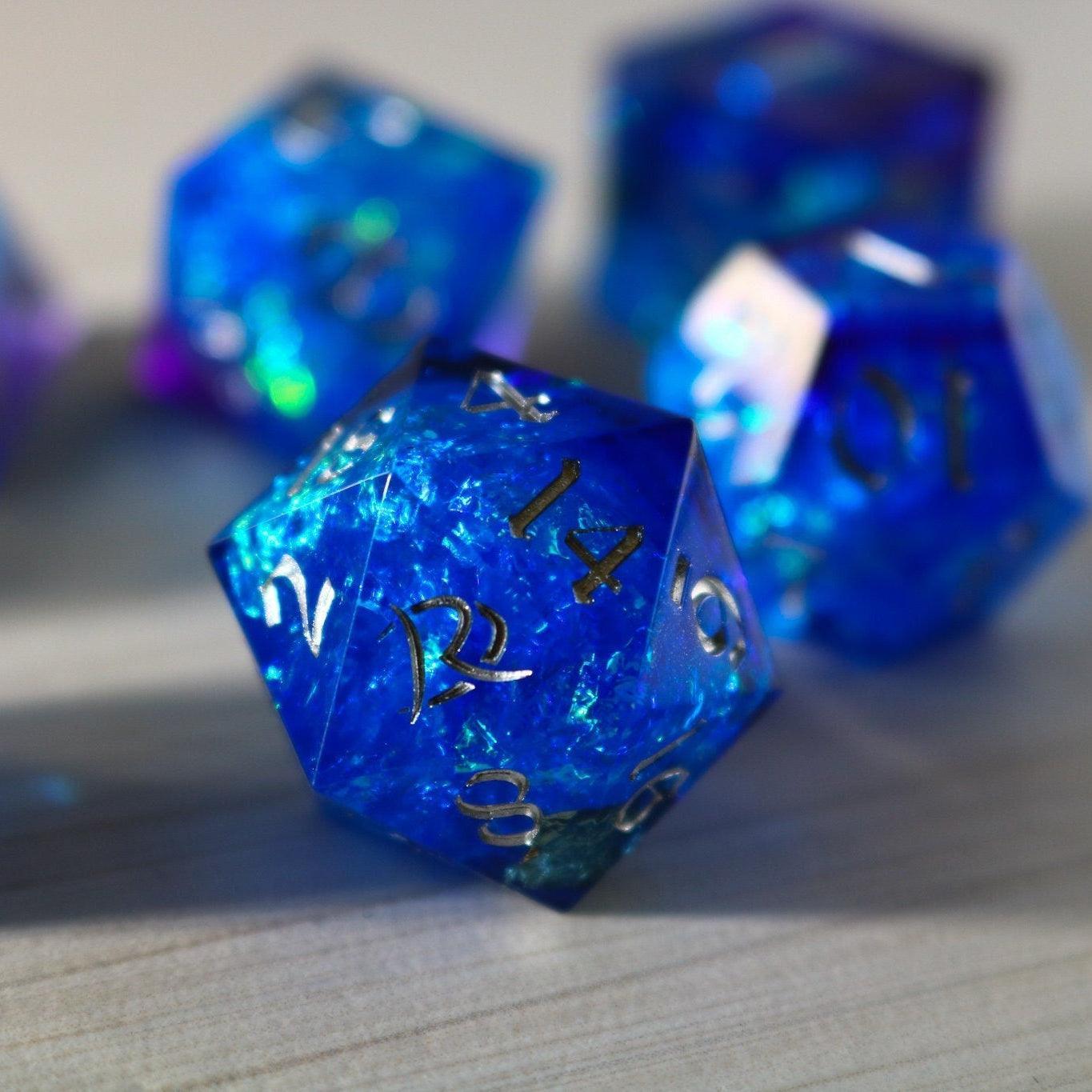 Blue Handmade Sharp Edge Resin DND Dice Set | Resin Dice | Wiccan Center