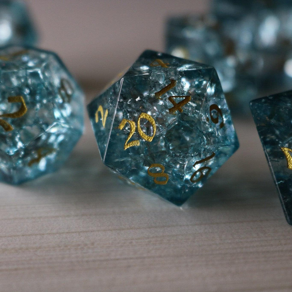 Blue Ocean Forge Fire Glass DND Dice Set | Gemstone Dice | Wiccan Center