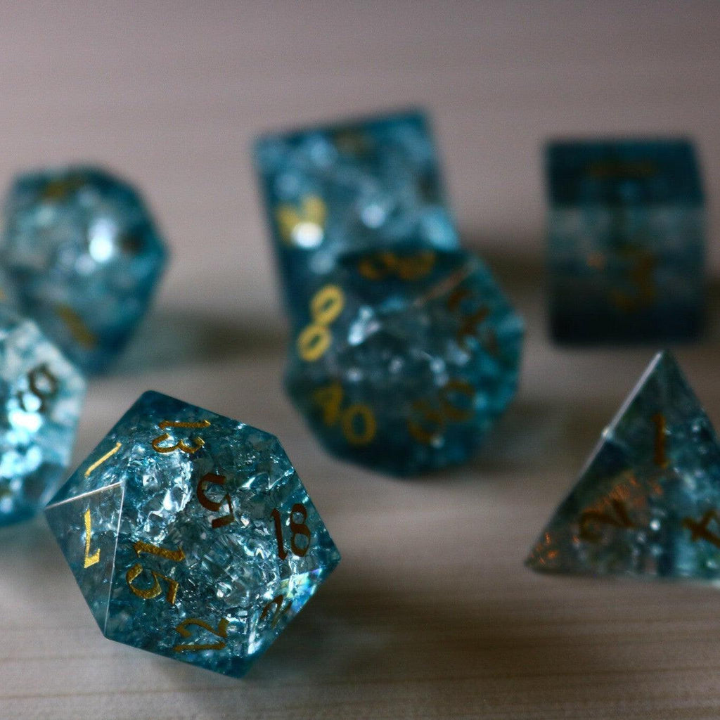 Blue Ocean Forge Fire Glass DND Dice Set | Gemstone Dice | Wiccan Center