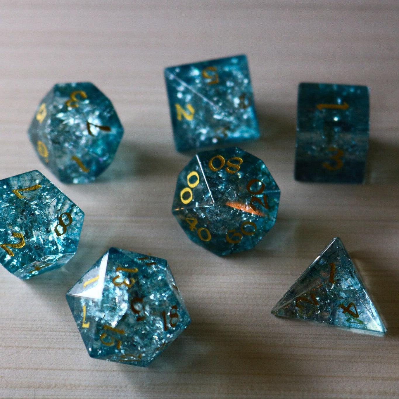 Blue Ocean Forge Fire Glass DND Dice Set | Gemstone Dice | Wiccan Center
