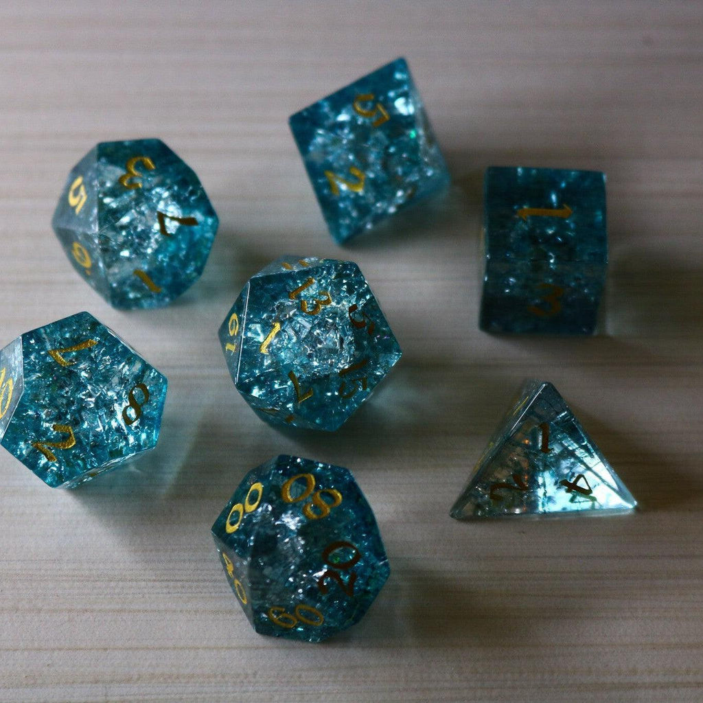 Blue Ocean Forge Fire Glass DND Dice Set | Gemstone Dice | Wiccan Center