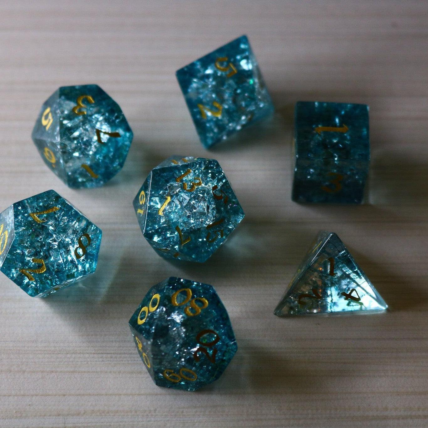 Blue Ocean Forge Fire Glass DND Dice Set | Gemstone Dice | Wiccan Center