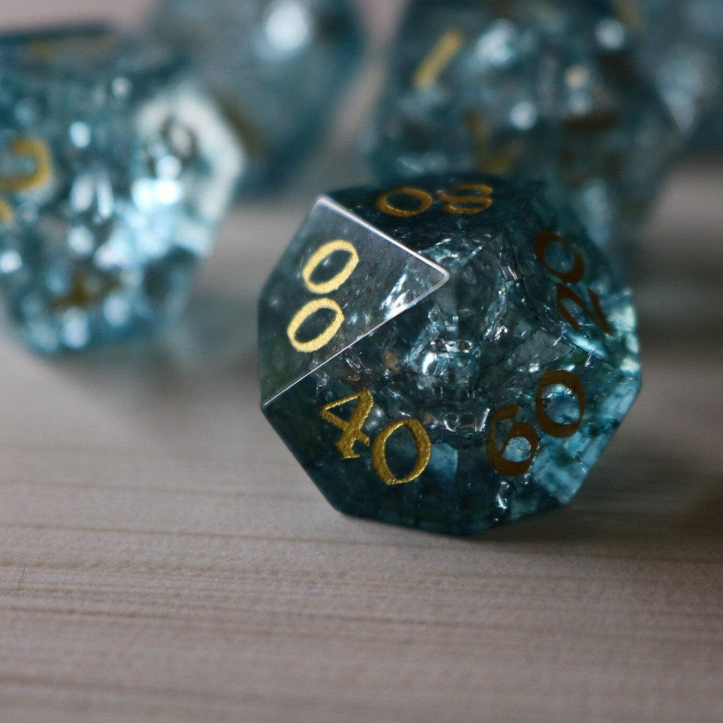 Blue Ocean Forge Fire Glass DND Dice Set | Gemstone Dice | Wiccan Center