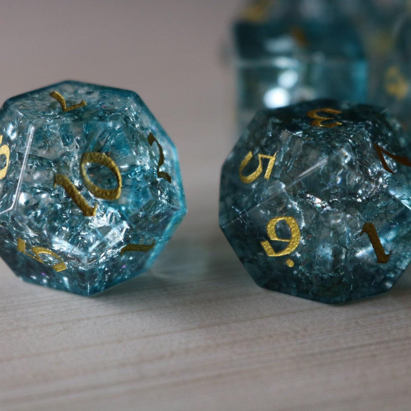 Blue Ocean Forge Fire Glass DND Dice Set | Gemstone Dice | Wiccan Center