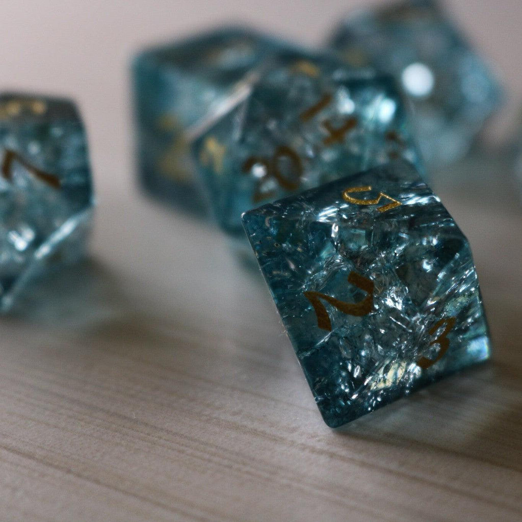 Blue Ocean Forge Fire Glass DND Dice Set | Gemstone Dice | Wiccan Center