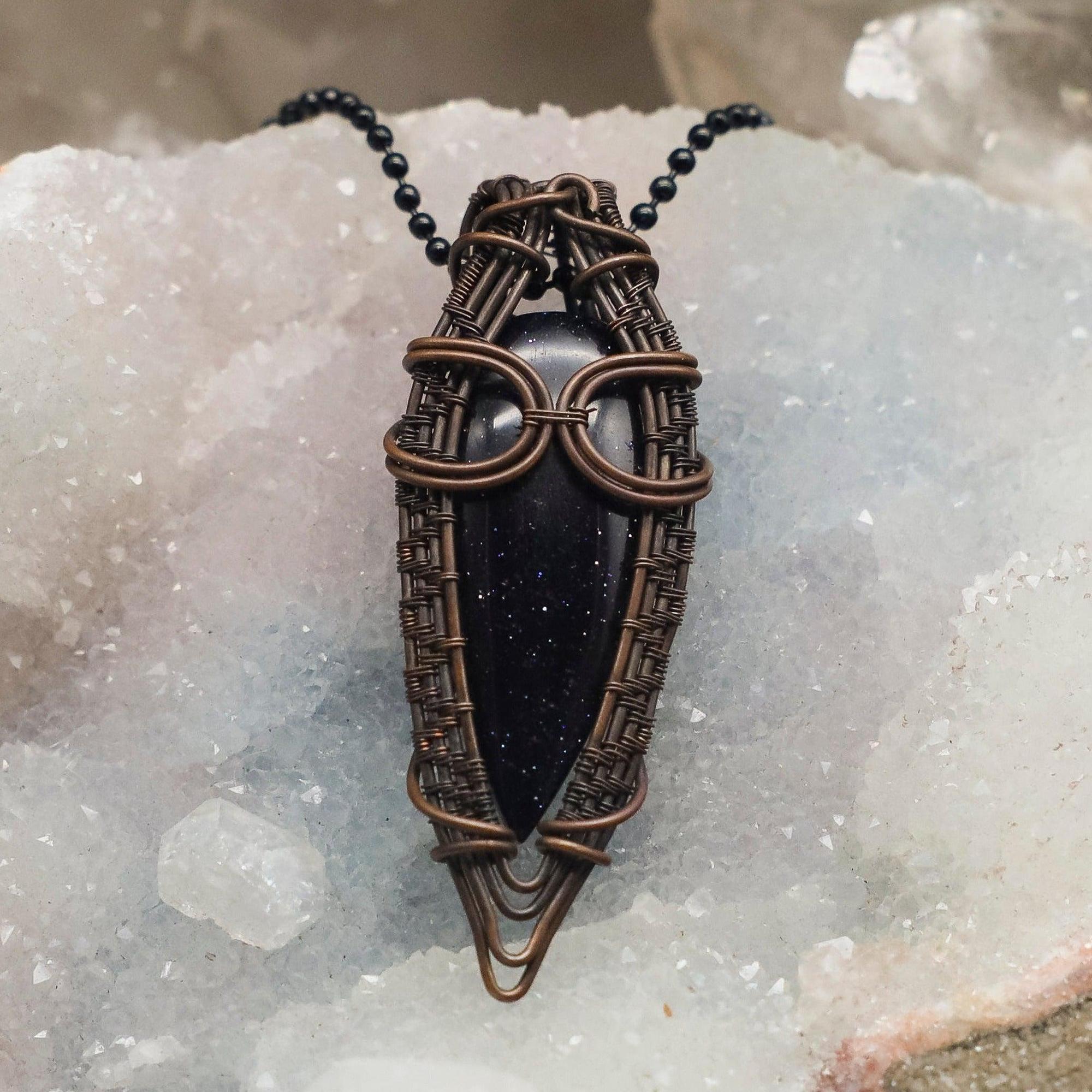 Blue Sandstones Wire Wrap Pendant 2.5 Inch