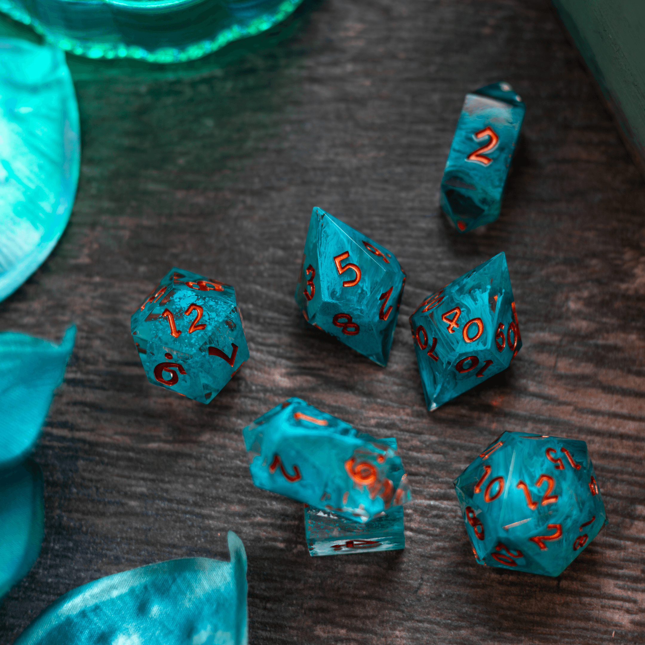 Blue Smoke Handmade Resin DND Dice Set | Resin Dice | Wiccan Center