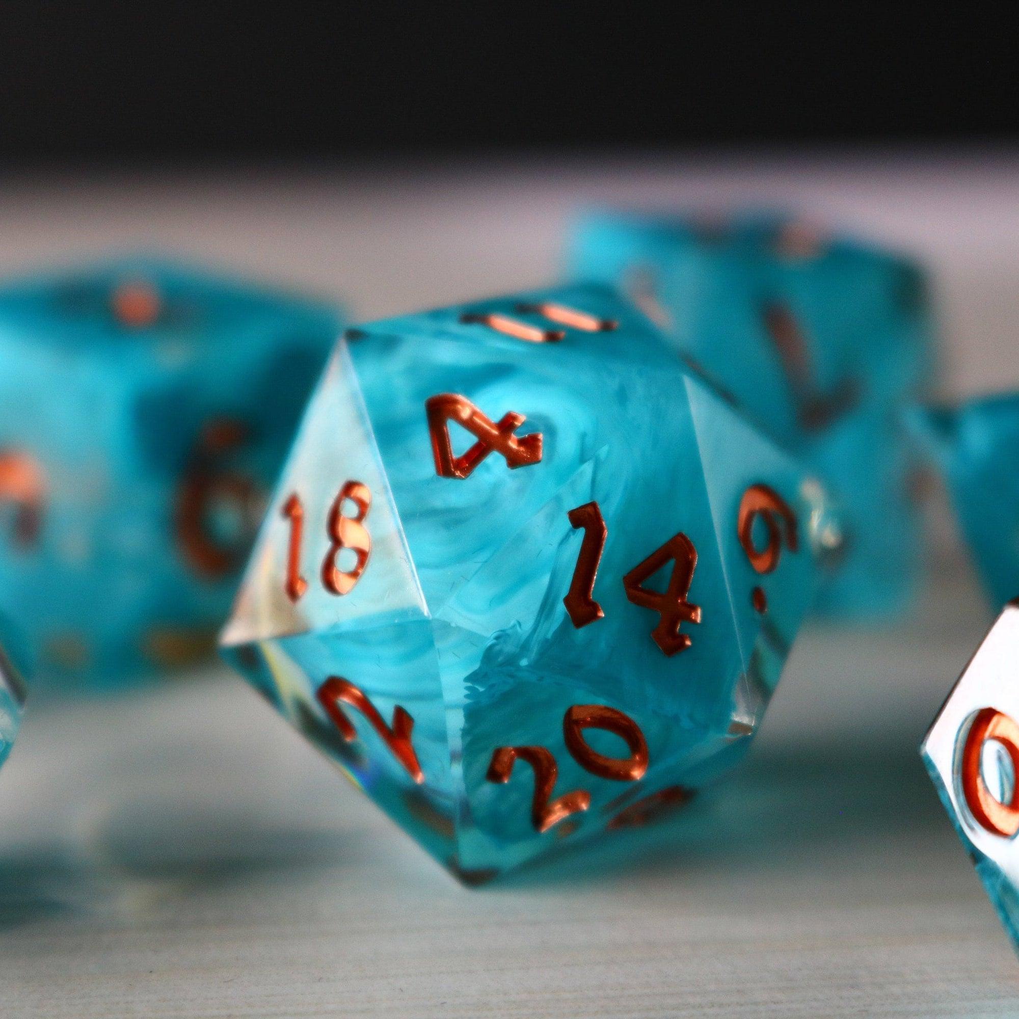 Blue Smoke Handmade Resin DND Dice Set | Resin Dice | Wiccan Center