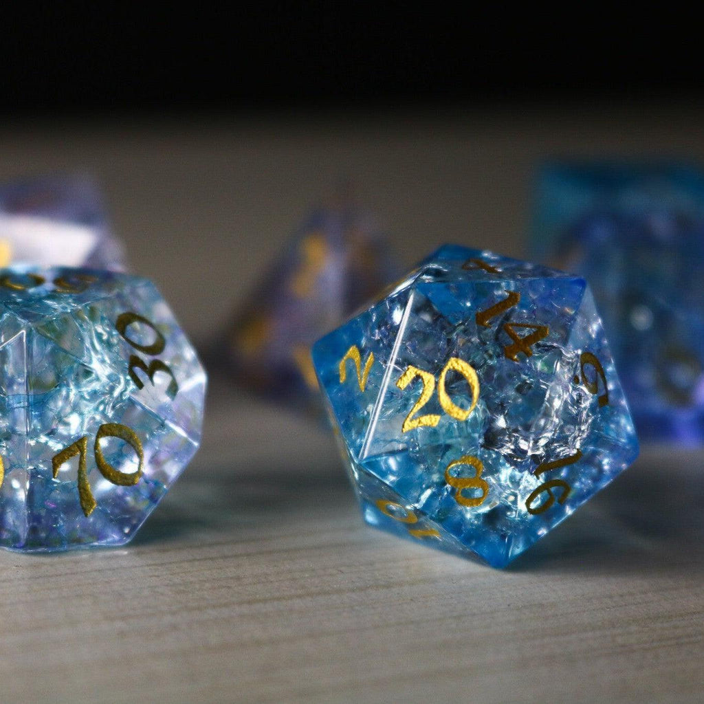 Blue Wing Forge Fire Glass DND Dice Set | Gemstone Dice | Wiccan Center