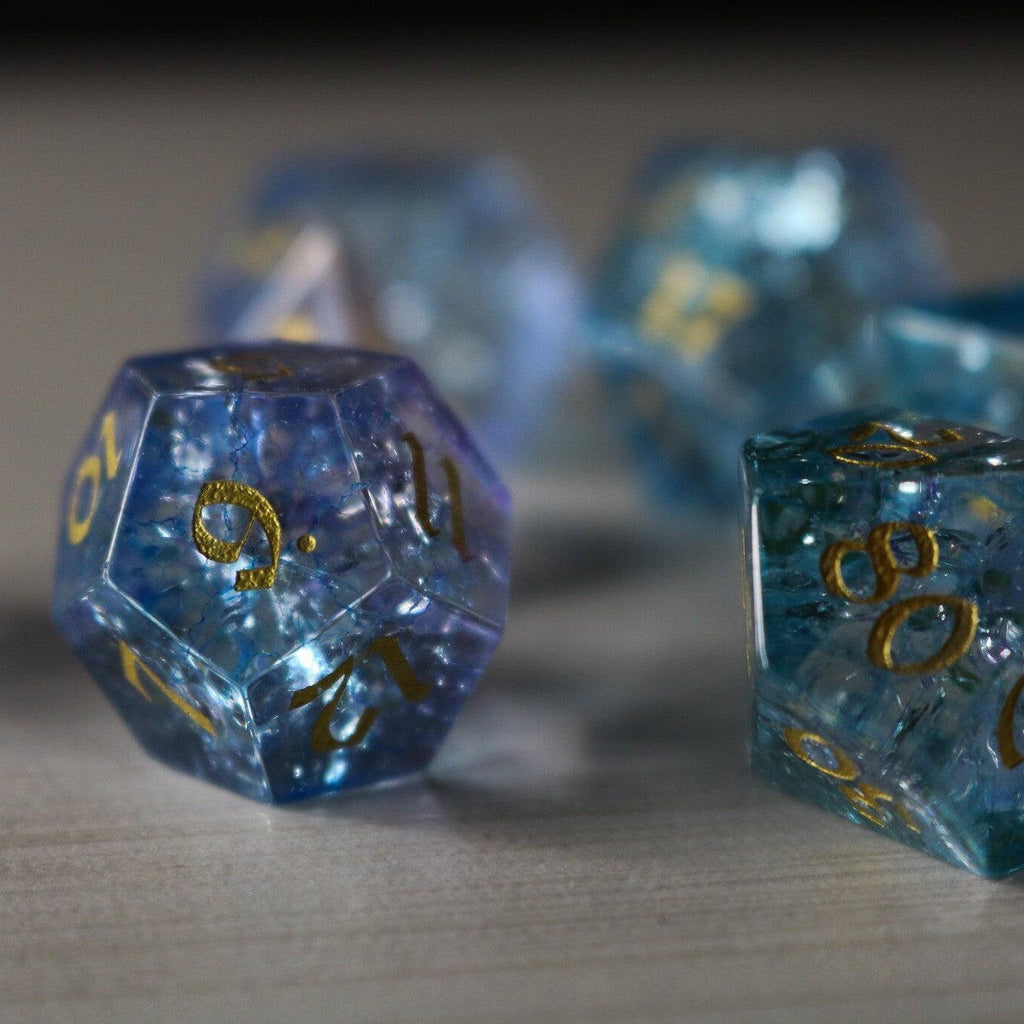 Blue Wing Forge Fire Glass DND Dice Set | Gemstone Dice | Wiccan Center