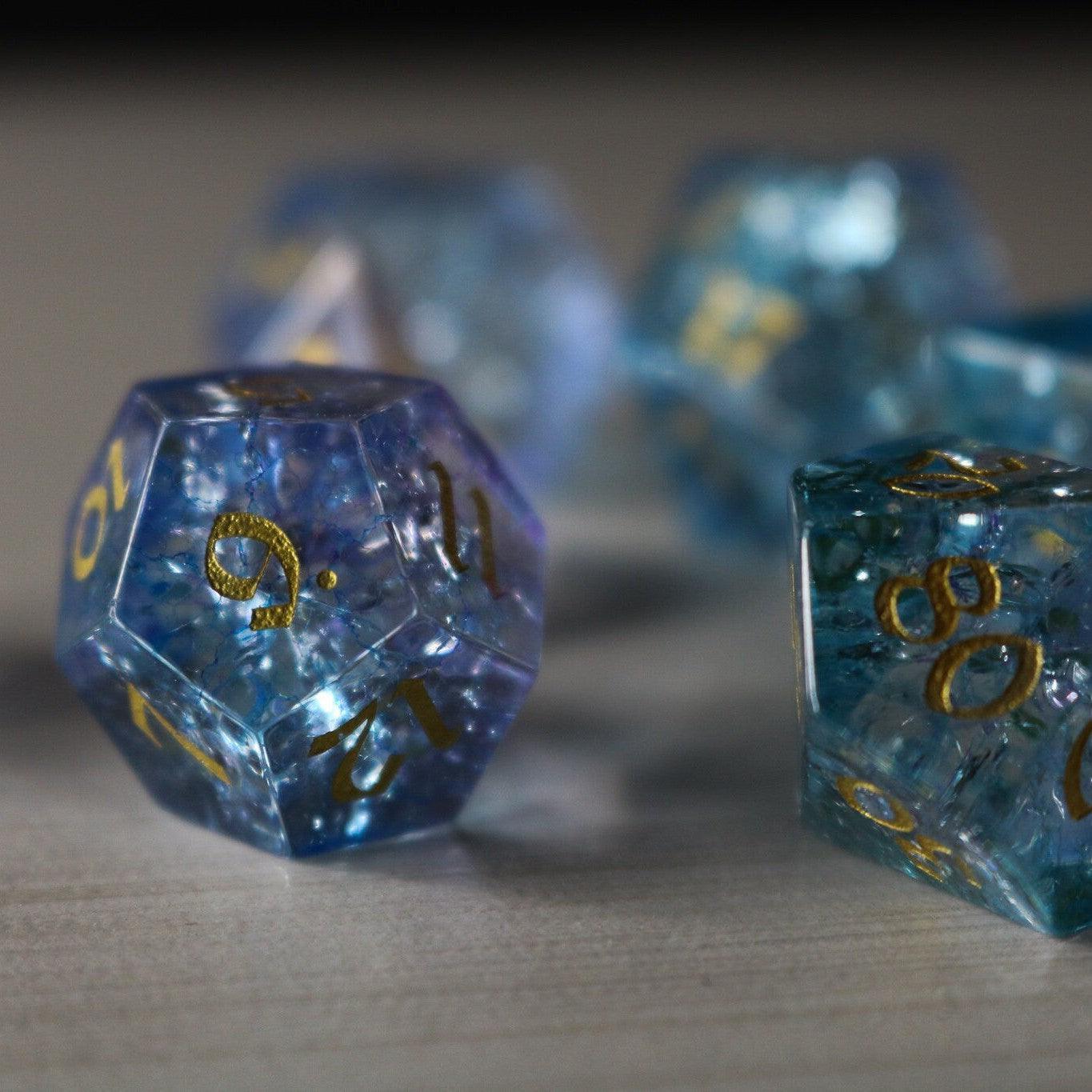 Blue Wing Forge Fire Glass DND Dice Set | Gemstone Dice | Wiccan Center