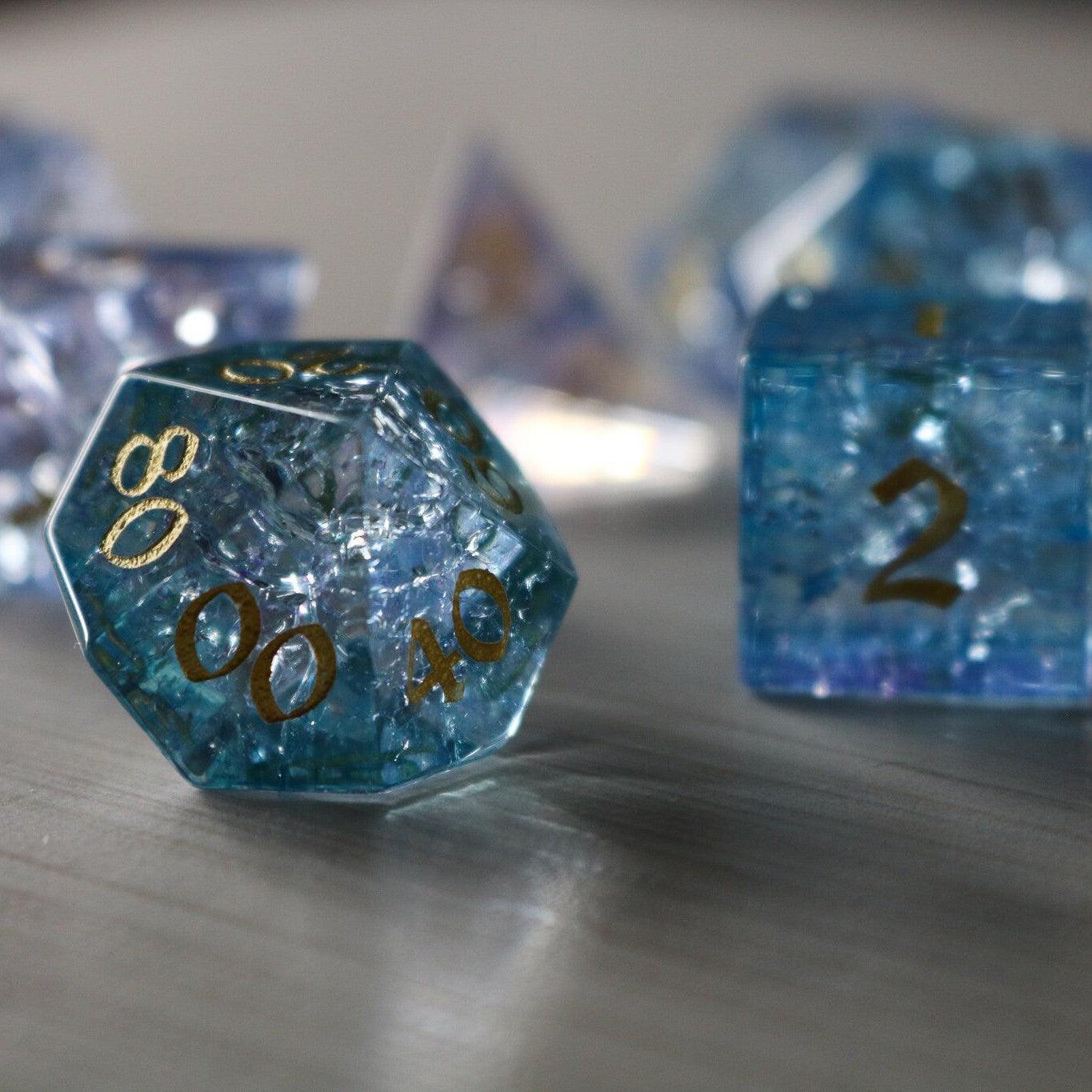 Blue Wing Forge Fire Glass DND Dice Set | Gemstone Dice | Wiccan Center