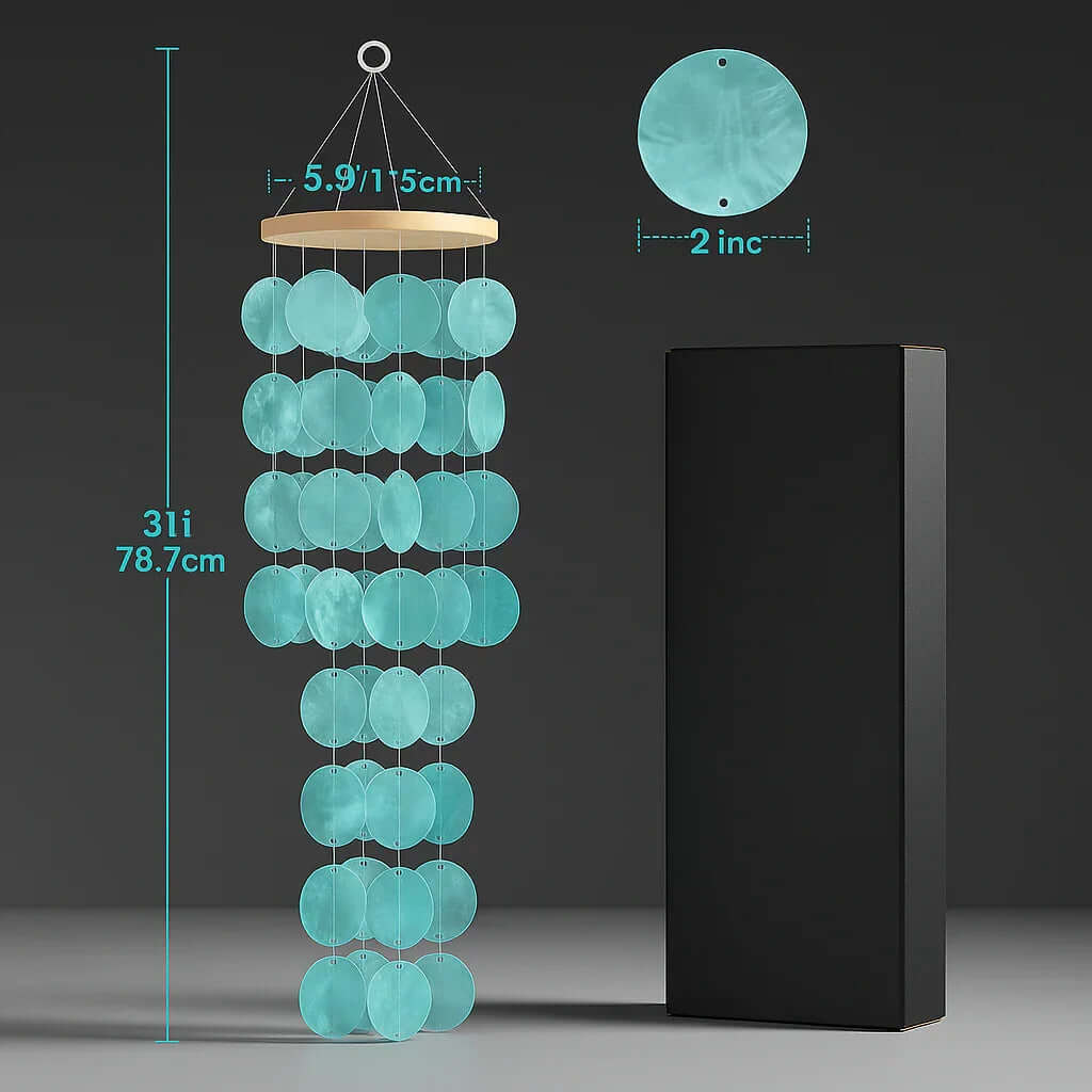 Blue capiz shell wind chimes for outside Home decor Handcrafted