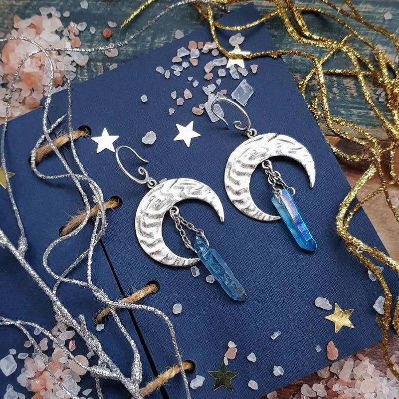 Crystal Crescent Moon Earrings | earrings | Wiccan Center