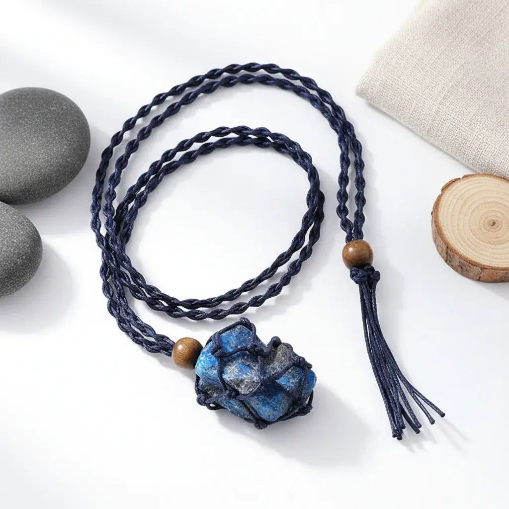Boho Raw Crystal Macrame Necklace – Natural Stone Handmade Spiritual Pendant for Women