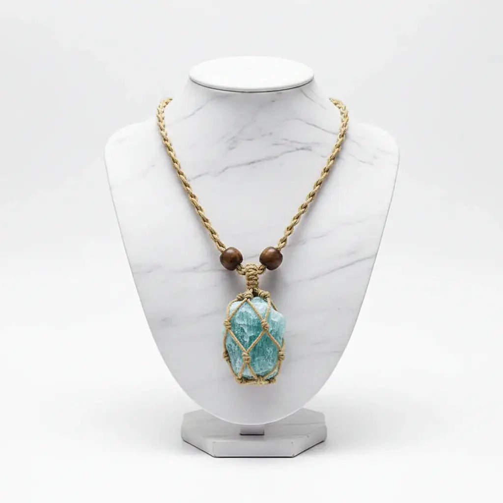 Boho Raw Crystal Macrame Necklace – Natural Stone Handmade Spiritual Pendant for Women